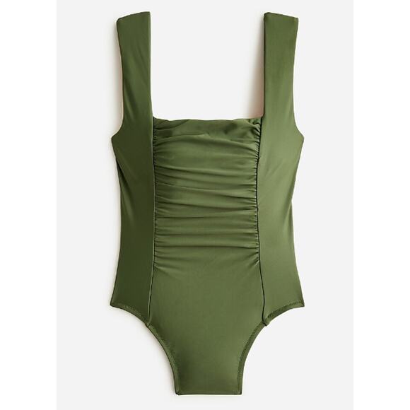 J.Crew Ruched Squareneck One-Piece Swimsuit Women's Plus 24 Green Wide Strap NWT - Picture 1 of 10